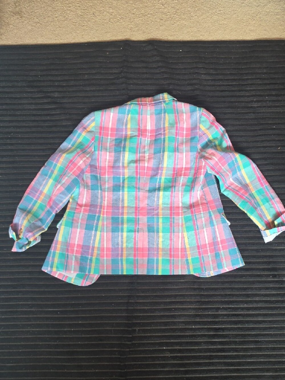 Talbots Pastel Plaid Single-Button Blazer in Pink, Aqua, Yellow - Picture 2 of 2